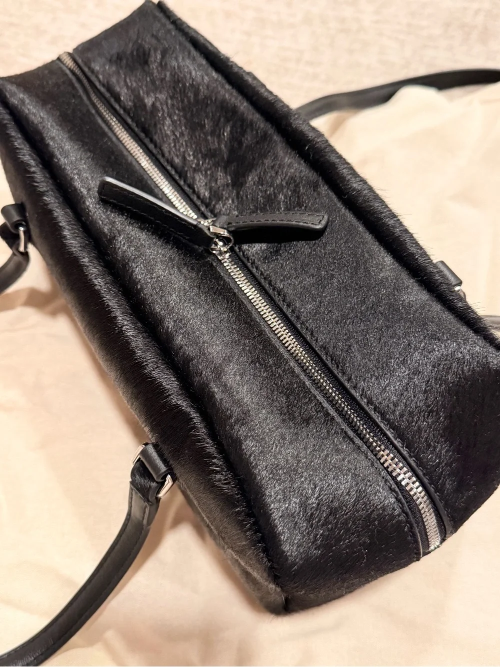 NWT J. Crew Black Delphine shoulder bag in calf hair #061